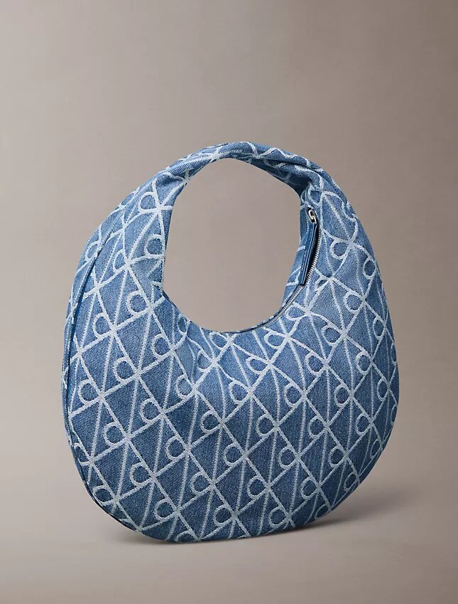 Hobo-Tasche aus Denim mit durchgängigem Emblem-Logo Hobo-Tasche aus Denim mit durchgängigem Emblem-Logo
