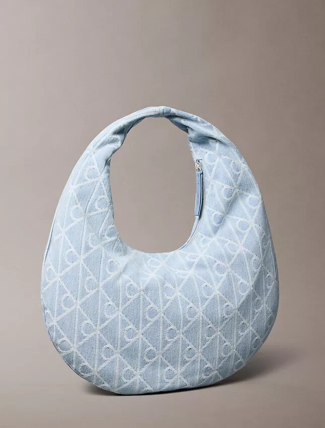 Hobo-Tasche aus Denim mit durchgängigem Emblem-Logo Hobo-Tasche aus Denim mit durchgängigem Emblem-Logo