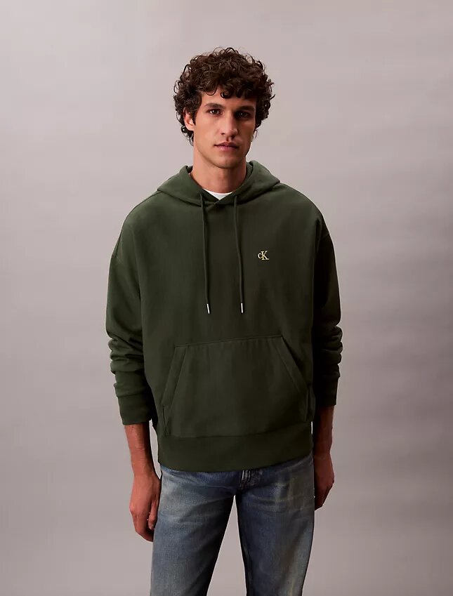 Hochwertiger, lockerer Monogram-Fleece-Hoodie aus Frottee Hochwertiger, lockerer Monogram-Fleece-Hoodie aus Frottee