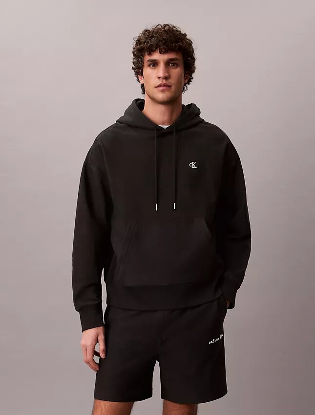 Hochwertiger, lockerer Monogram-Fleece-Hoodie aus Frottee Hochwertiger, lockerer Monogram-Fleece-Hoodie aus Frottee