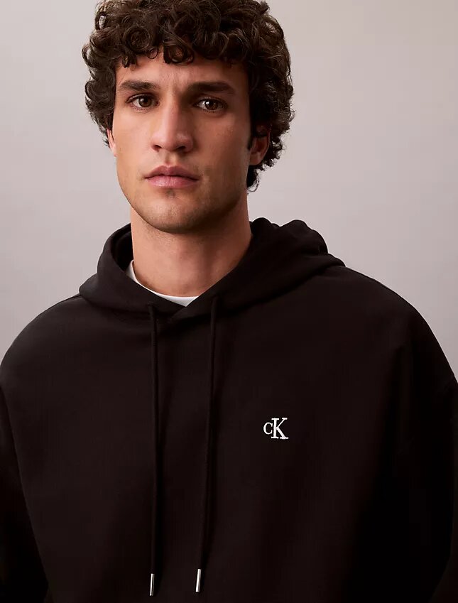Hochwertiger, lockerer Monogram-Fleece-Hoodie aus Frottee Hochwertiger, lockerer Monogram-Fleece-Hoodie aus Frottee