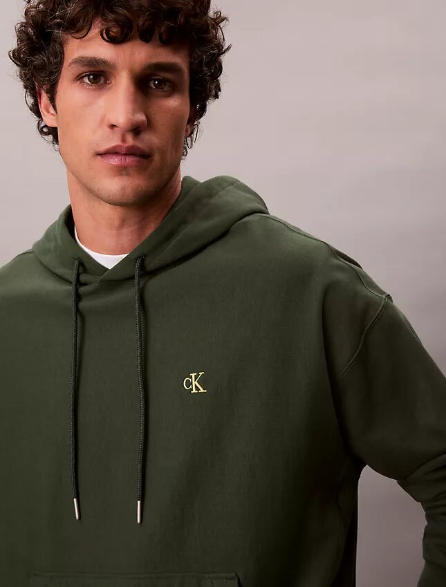 Hochwertiger, lockerer Monogram-Fleece-Hoodie aus Frottee Hochwertiger, lockerer Monogram-Fleece-Hoodie aus Frottee