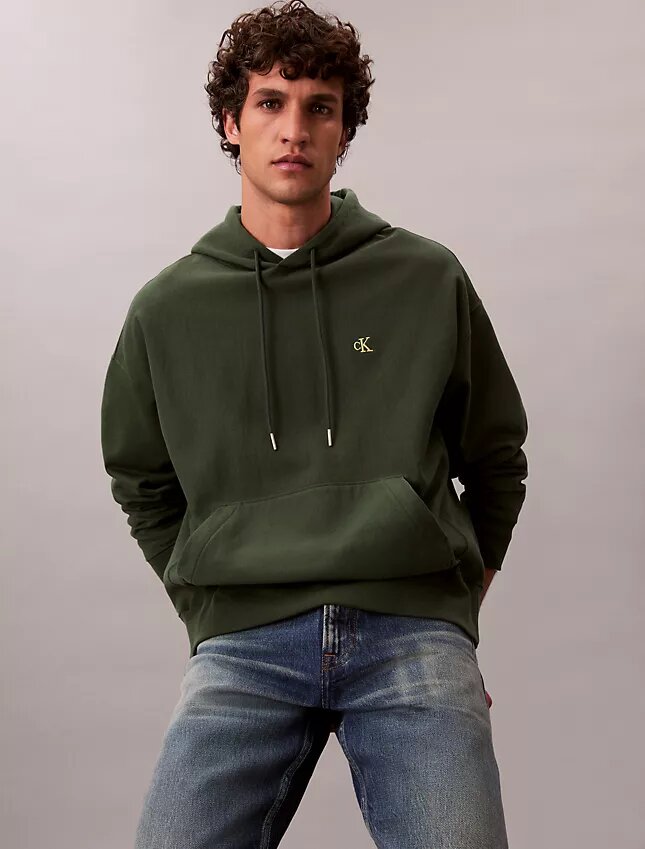 Hochwertiger, lockerer Monogram-Fleece-Hoodie aus Frottee Hochwertiger, lockerer Monogram-Fleece-Hoodie aus Frottee