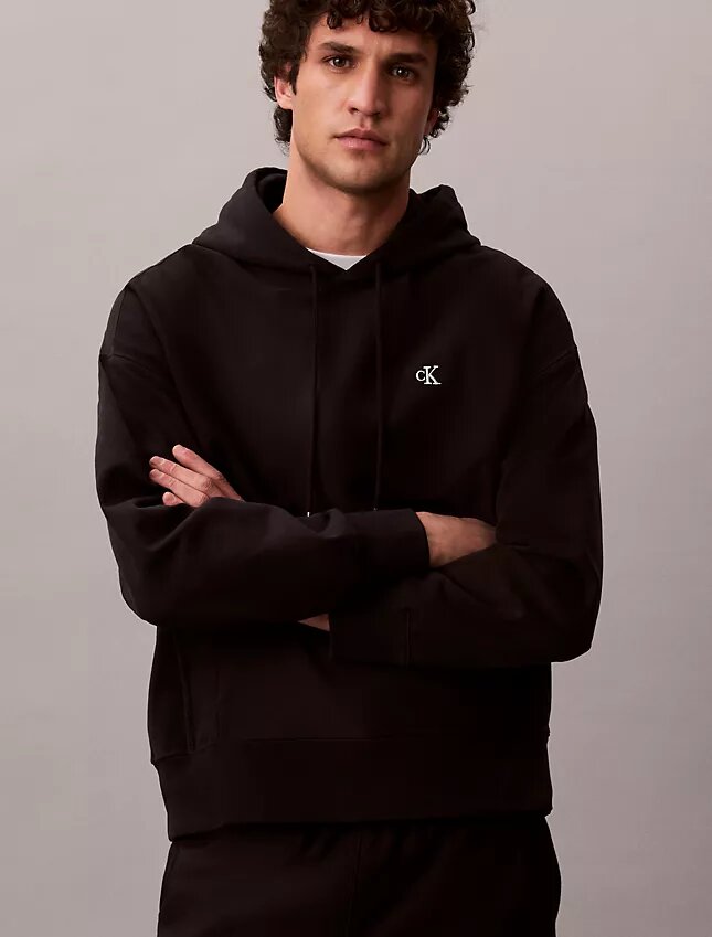 Hochwertiger, lockerer Monogram-Fleece-Hoodie aus Frottee Hochwertiger, lockerer Monogram-Fleece-Hoodie aus Frottee
