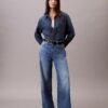 Jeans aus Leinenmischung mit weitem Bein