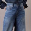 Jeans aus Leinenmischung mit weitem Bein