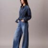 Jeans aus Leinenmischung mit weitem Bein