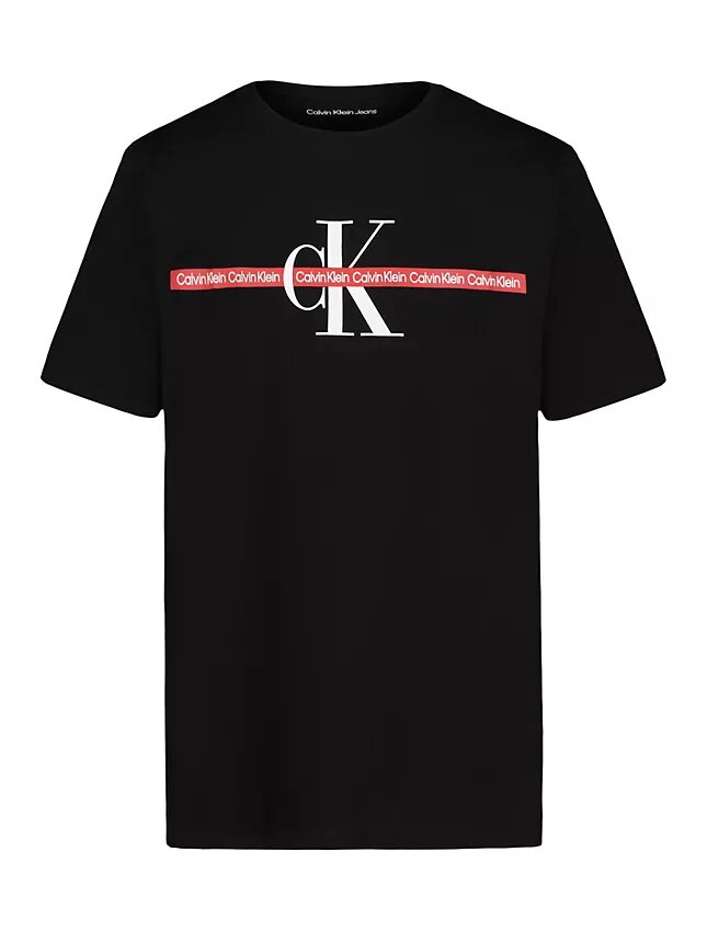 Jungen-T-Shirt mit Rundhalsausschnitt und Monologo-Streifen Jungen-T-Shirt mit Rundhalsausschnitt und Monologo-Streifen