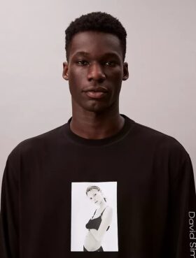 Kate Moss Grafik-T-Shirt mit langen Ärmeln in lockerer Passform