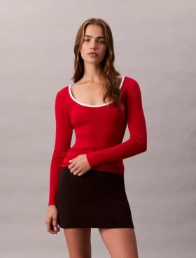 Klassischer Pullover aus Baumwollmischung mit U-Ausschnitt