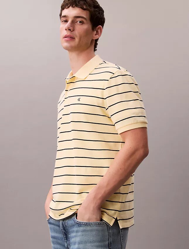 Klassisches Polohemd aus gestreiftem Baumwollpiqué Klassisches Polohemd aus gestreiftem Baumwollpiqué