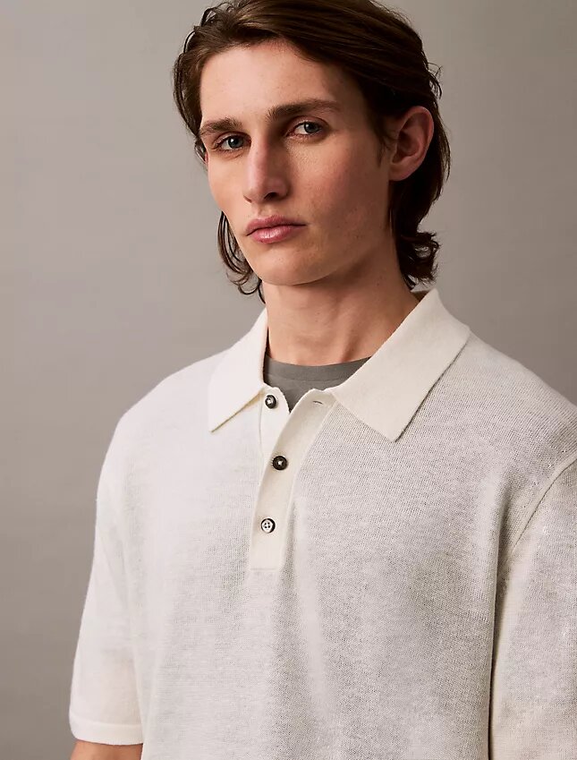 Klassisches Sweater-Poloshirt aus Leinenmischung Klassisches Sweater-Poloshirt aus Leinenmischung
