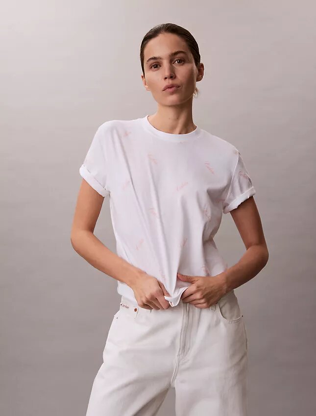 Klassisches T-Shirt mit durchgehendem Schriftzug-Logo Klassisches T-Shirt mit durchgehendem Schriftzug-Logo