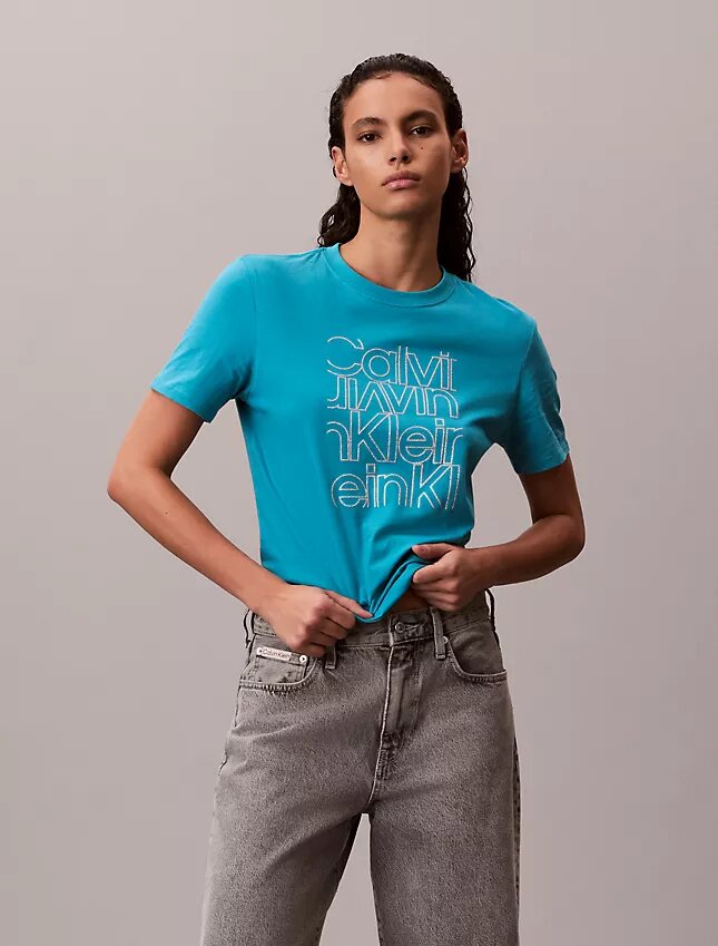 Klassisches T-Shirt mit Glitzer-Logo Klassisches T-Shirt mit Glitzer-Logo