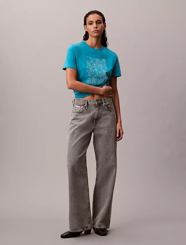 Klassisches T-Shirt mit Glitzer-Logo Klassisches T-Shirt mit Glitzer-Logo