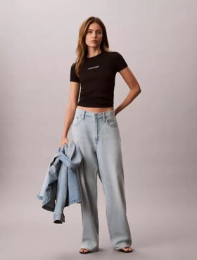 Kontur-Ripp-Logo-T-Shirt in verkürzter Länge