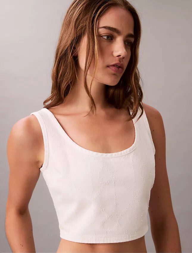 Kropptes Tanktop aus Denim mit durchgehendem Monogram Kropptes Tanktop aus Denim mit durchgehendem Monogram