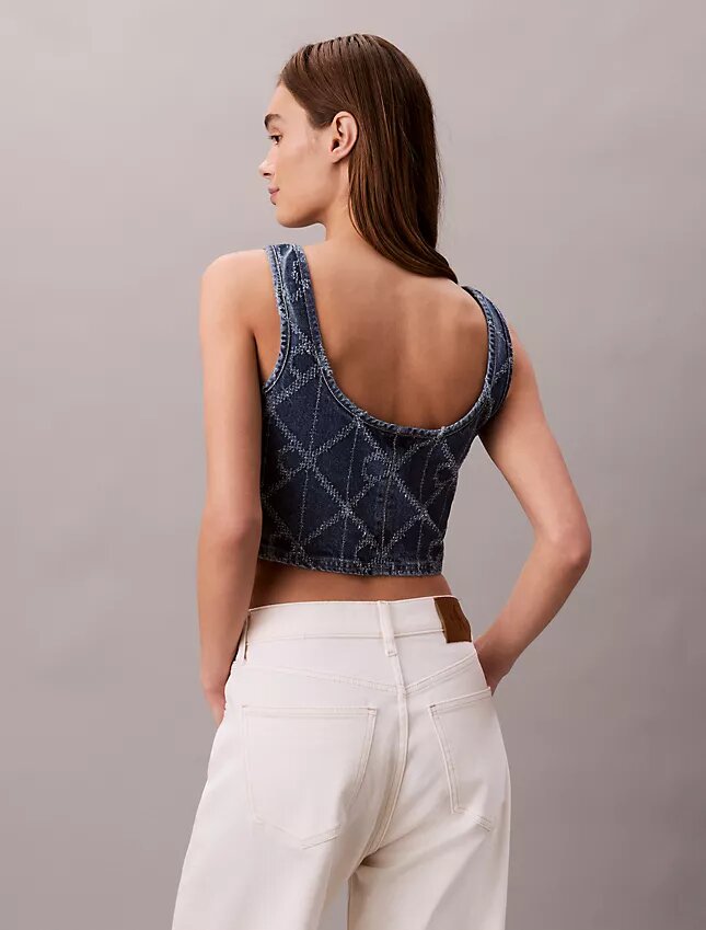 Kropptes Tanktop aus Denim mit durchgehendem Monogram Kropptes Tanktop aus Denim mit durchgehendem Monogram