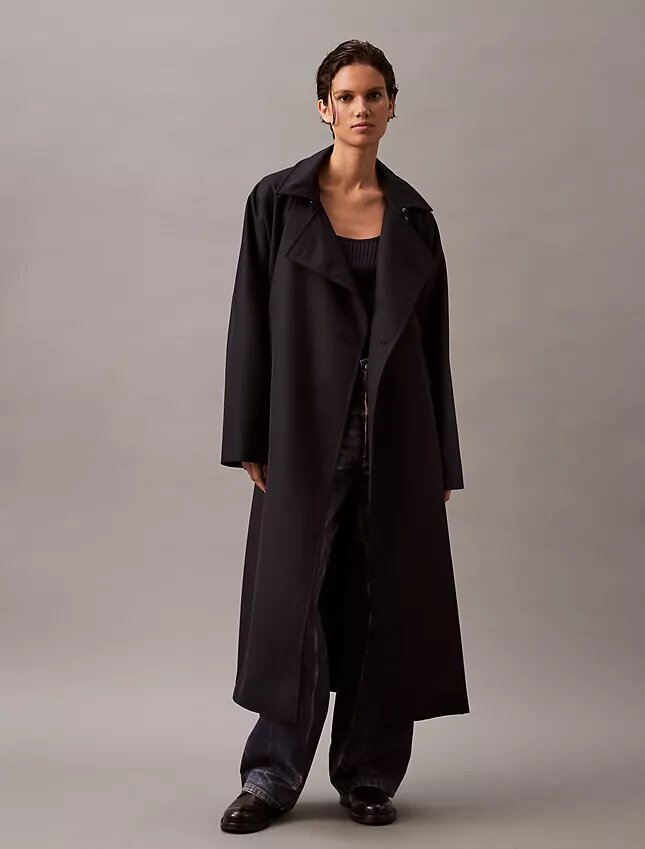 Langer Trenchcoat aus Wolltwill-Mischung Langer Trenchcoat aus Wolltwill-Mischung