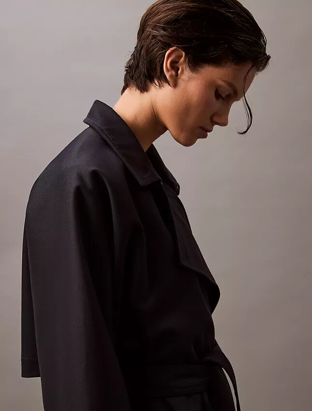Langer Trenchcoat aus Wolltwill-Mischung Langer Trenchcoat aus Wolltwill-Mischung