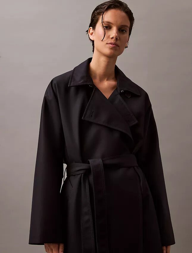 Langer Trenchcoat aus Wolltwill-Mischung Langer Trenchcoat aus Wolltwill-Mischung