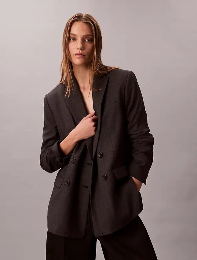 Locker sitzender Blazer aus Wollmischung mit Hahnentrittmuster Locker sitzender Blazer aus Wollmischung mit Hahnentrittmuster