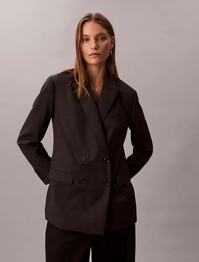 Locker sitzender Blazer aus Wollmischung mit Hahnentrittmuster Locker sitzender Blazer aus Wollmischung mit Hahnentrittmuster