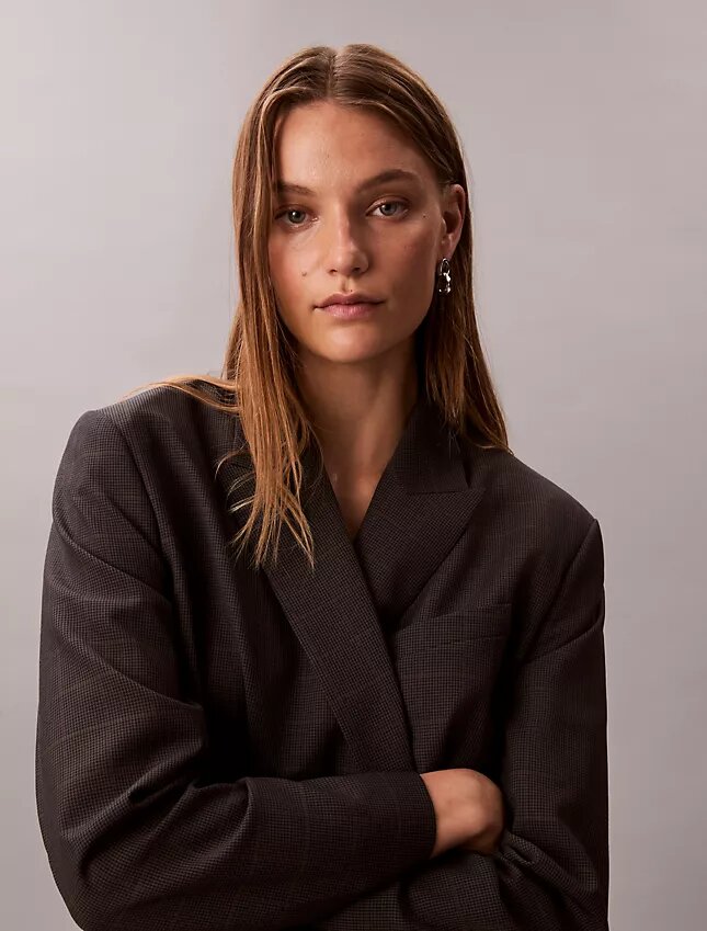 Locker sitzender Blazer aus Wollmischung mit Hahnentrittmuster Locker sitzender Blazer aus Wollmischung mit Hahnentrittmuster