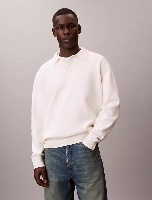 Locker sitzender Polo-Pullover aus Baumwolle Locker sitzender Polo-Pullover aus Baumwolle