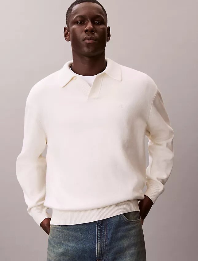 Locker sitzender Polo-Pullover aus Baumwolle Locker sitzender Polo-Pullover aus Baumwolle
