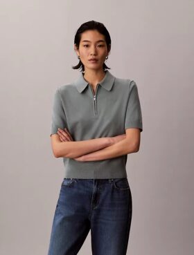Locker sitzender Strick-Polo-Pullover