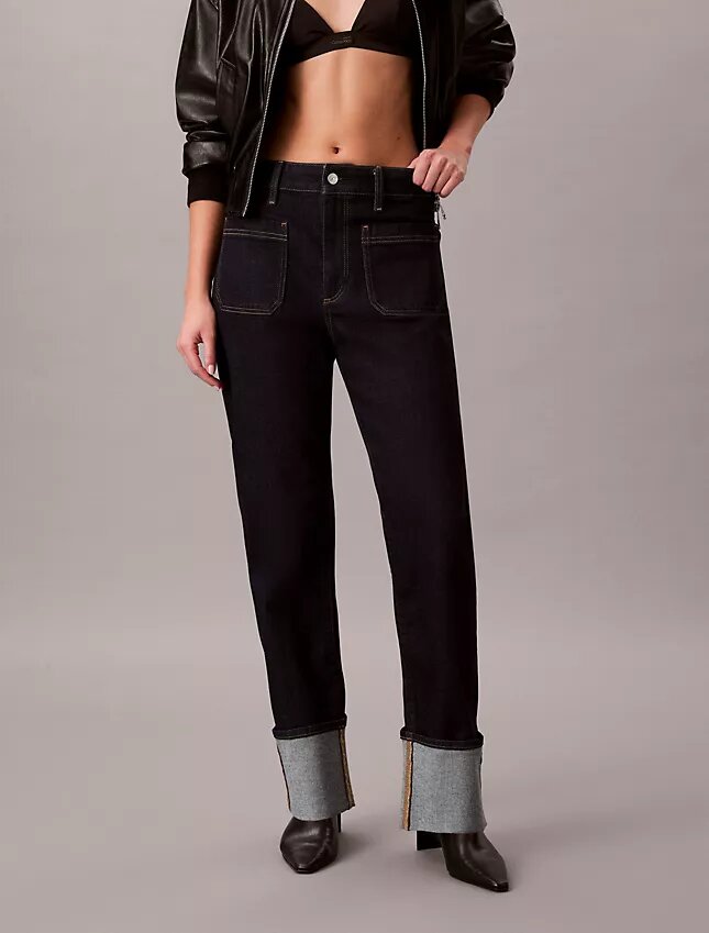 Lässige Straight-Jeans mit Umschlag Lässige Straight-Jeans mit Umschlag