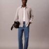 Lässiges Button-Down-Hemd aus Viskose-Nylon-Mischung mit Streifenmuster