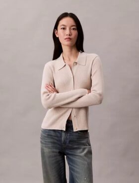 Lurex-Merino-Wollmischung-Rippenstrickjacke