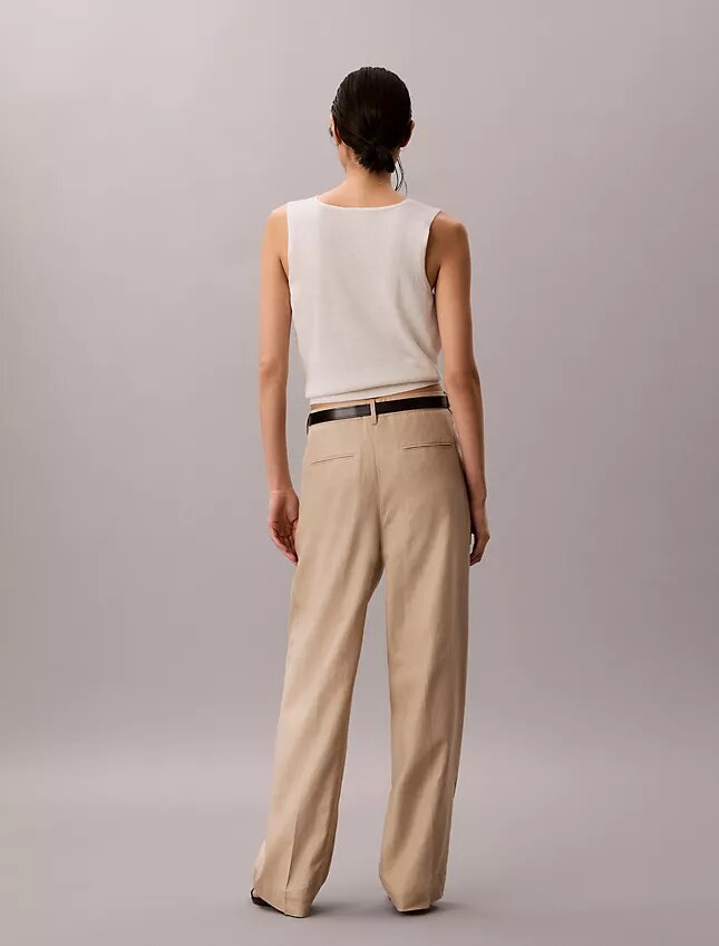 Maßgeschneiderte Hose mit weitem Bein aus Leinenmischung Maßgeschneiderte Hose mit weitem Bein aus Leinenmischung