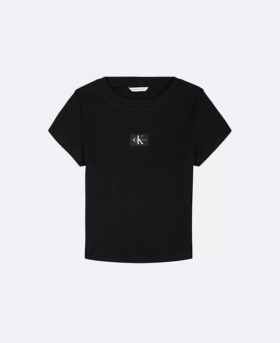 Mädchen-T-Shirt aus gewebtem Monologo-Rippstoff