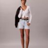 Midi-Denim-Jeansshorts mit hoher Taille Midi-Denim-Jeansshorts mit hoher Taille