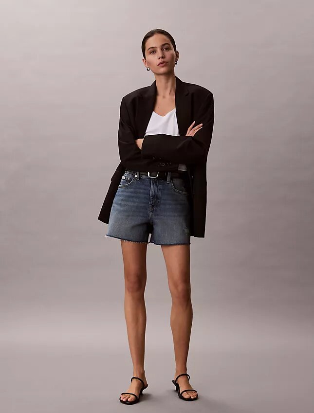 Midi-Denim-Jeansshorts mit hoher Taille Midi-Denim-Jeansshorts mit hoher Taille
