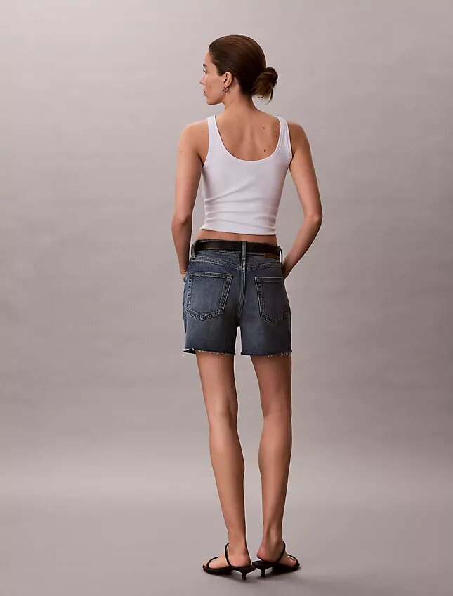 Midi-Denim-Jeansshorts mit hoher Taille Midi-Denim-Jeansshorts mit hoher Taille