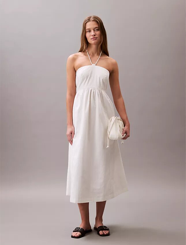 Midi-Kleid aus Baumwolltwill mit Neckholder Midi-Kleid aus Baumwolltwill mit Neckholder