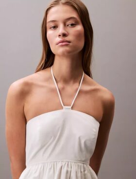 Midi-Kleid aus Baumwolltwill mit Neckholder