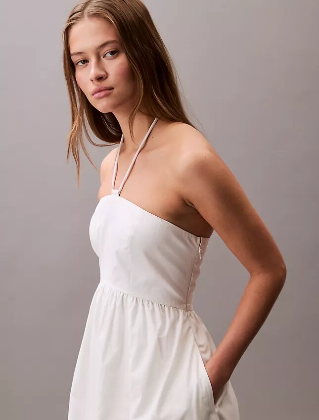 Midi-Kleid aus Baumwolltwill mit Neckholder Midi-Kleid aus Baumwolltwill mit Neckholder