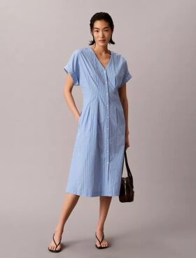 Midi-Kleid aus gestreiftem Baumwollpopeline