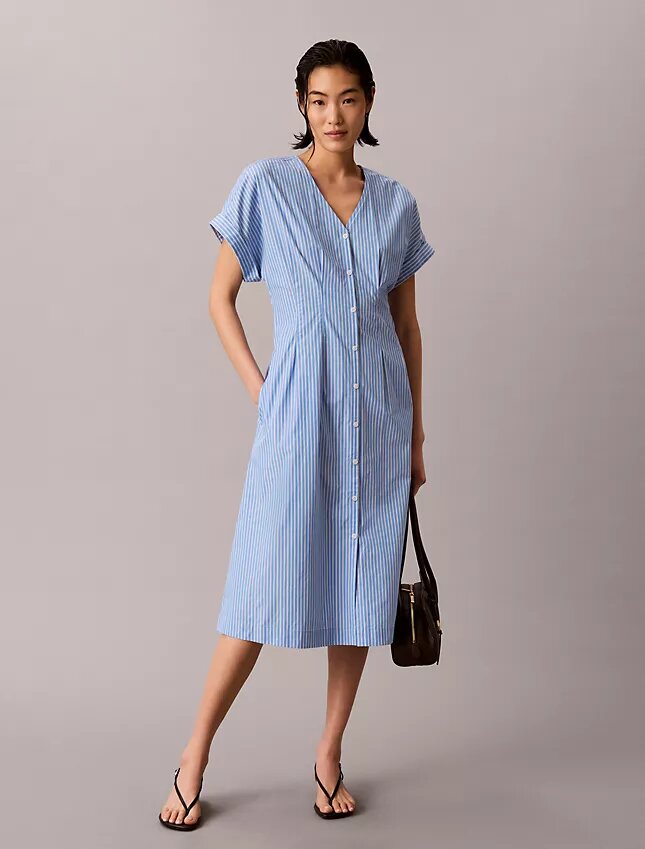 Midi-Kleid aus gestreiftem Baumwollpopeline Midi-Kleid aus gestreiftem Baumwollpopeline
