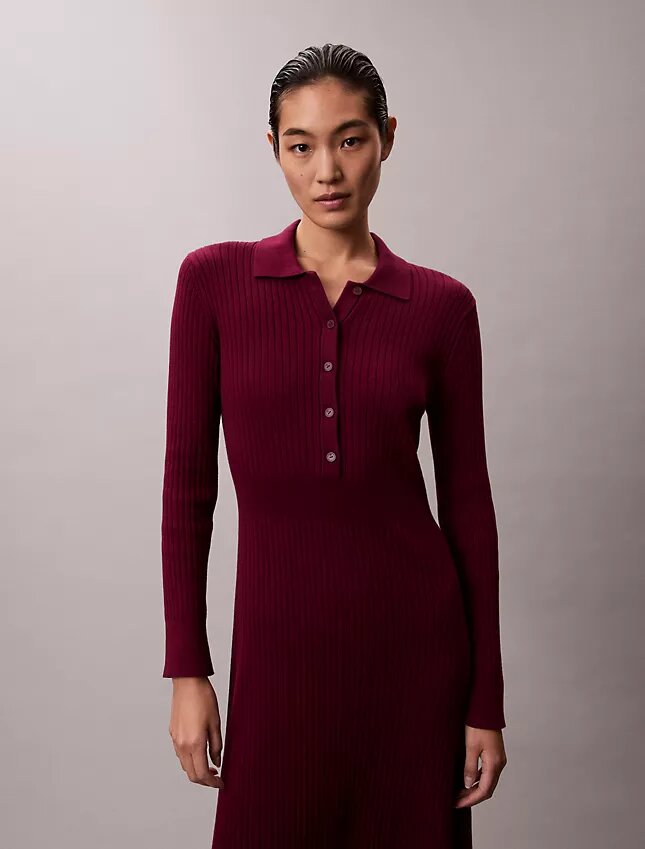 Midi-Kleid aus glatter Baumwollrippe Midi-Kleid aus glatter Baumwollrippe