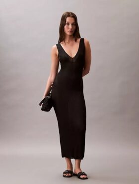 Midi-Kleid aus Viskose-Rippstrick