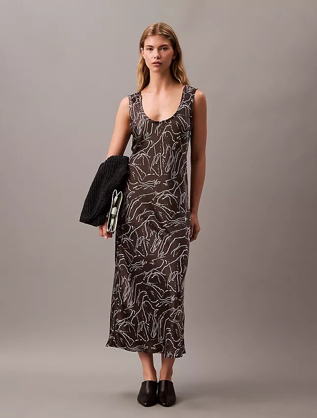 Midi-Kleid mit Crushed-Satin-Print Midi-Kleid mit Crushed-Satin-Print