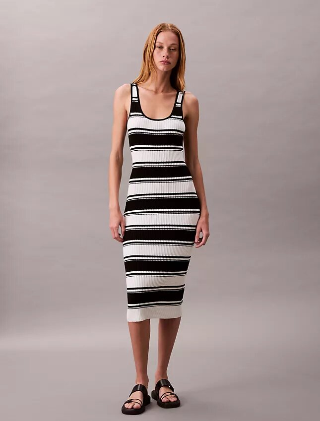 Midi-Tank-Kleid aus geripptem Baumwollstoff Midi-Tank-Kleid aus geripptem Baumwollstoff