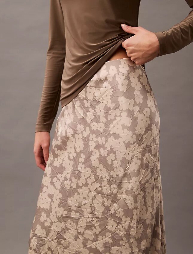 Midirock aus geknittertem Satin mit Print Midirock aus geknittertem Satin mit Print