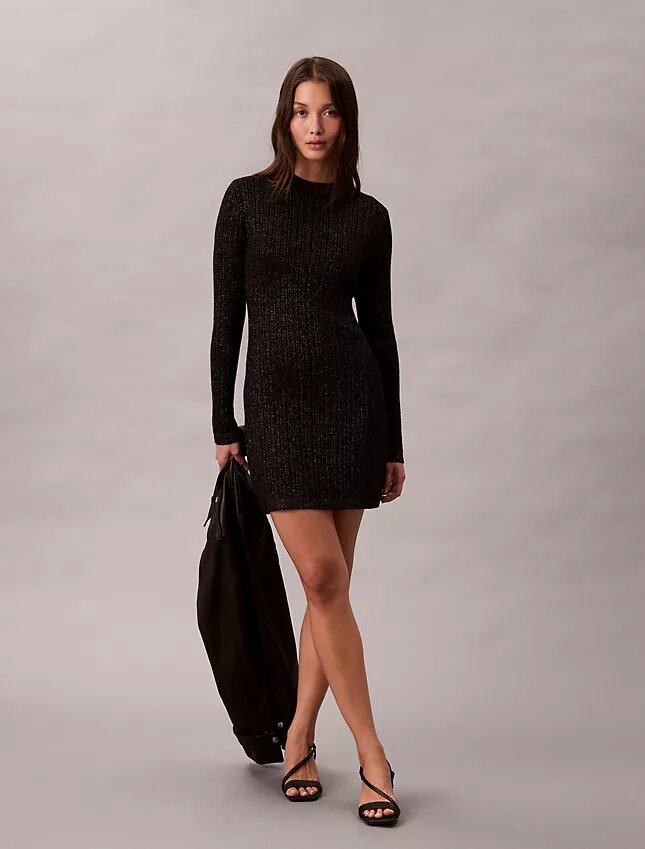 Mini-Strickkleid aus Lurex-Merinowollmischung Mini-Strickkleid aus Lurex-Merinowollmischung